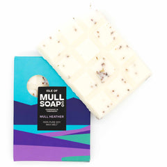 A Mull Heather scented soy wax melt snap bar with local heather flowers sprinkled in. Handmade in Tobermory by the Isle of Mull Soap Co.